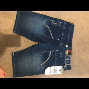 Jean shorts Bermuda length with rhinestones